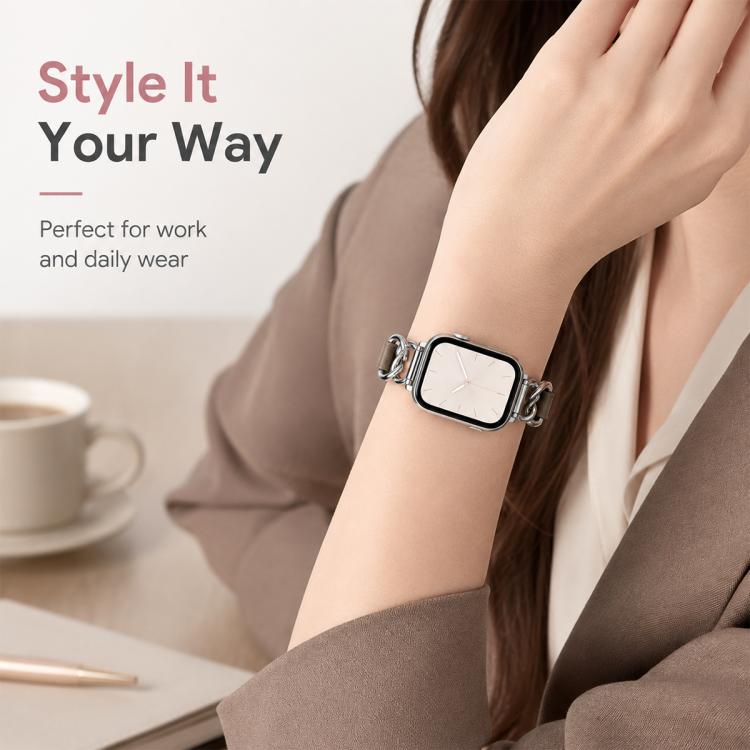 Cinturino per orologio xDfind in pelle vegana con catena in metallo, For Apple Watch 46mm / 49mm / 45mm / 44mm, For Apple Watch 42mm / 41mm / 40mm / 38mm