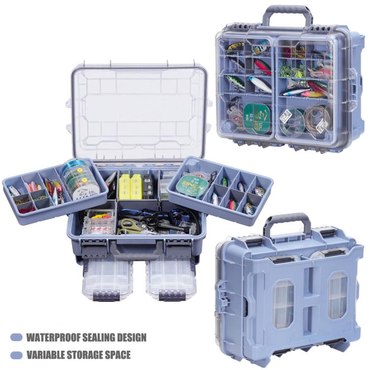 Scatola porta esche da pesca portatile di grandi dimensioni, impermeabile, a doppio strato e con scomparti multipli.