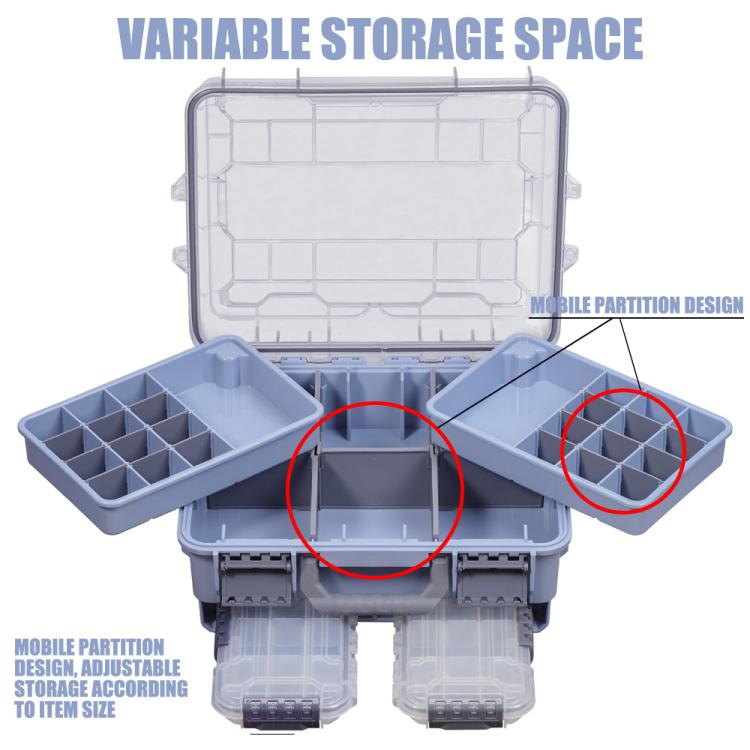 Scatola porta esche da pesca portatile di grandi dimensioni, impermeabile, a doppio strato e con scomparti multipli.