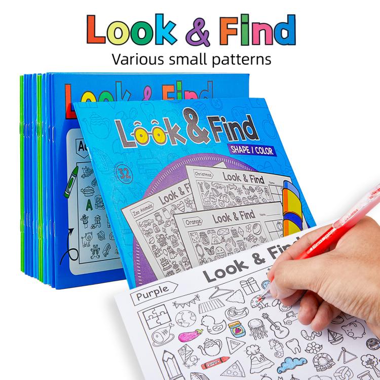 Libro di attività "Cerca e trova" da colorare per bambini, 32 pagine, libro di puzzle illustrati per allenare la concentrazione