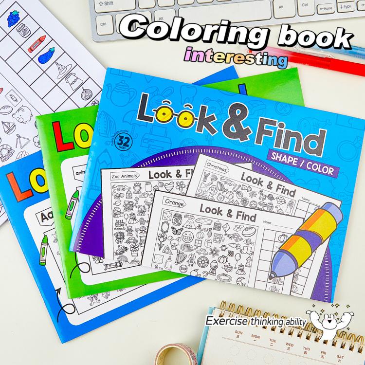Libro di attività "Cerca e trova" da colorare per bambini, 32 pagine, libro di puzzle illustrati per allenare la concentrazione
