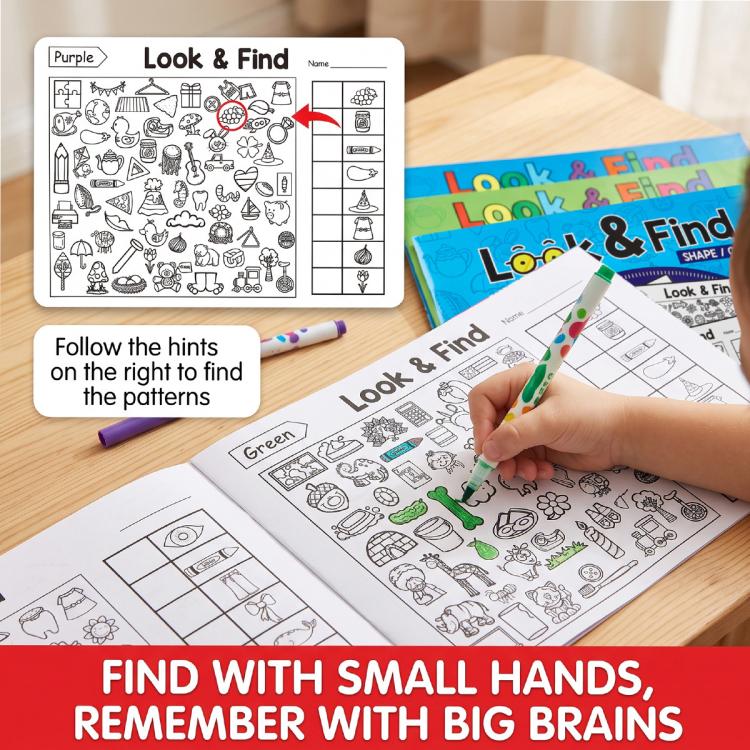 Libro di attività "Cerca e trova" da colorare per bambini, 32 pagine, libro di puzzle illustrati per allenare la concentrazione