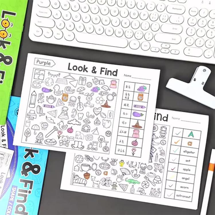 Libro di attività "Cerca e trova" da colorare per bambini, 32 pagine, libro di puzzle illustrati per allenare la concentrazione