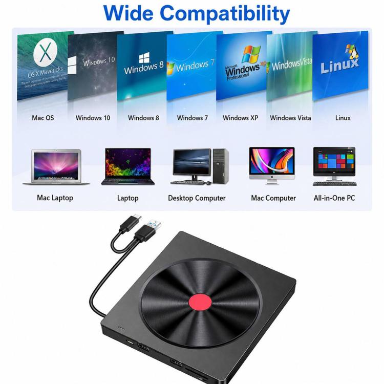 Masterizzatore CD esterno 5-in-1 USB 3.0 per laptop con design sottile
