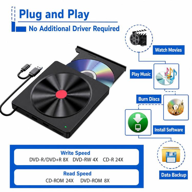 Masterizzatore CD esterno 5-in-1 USB 3.0 per laptop con design sottile