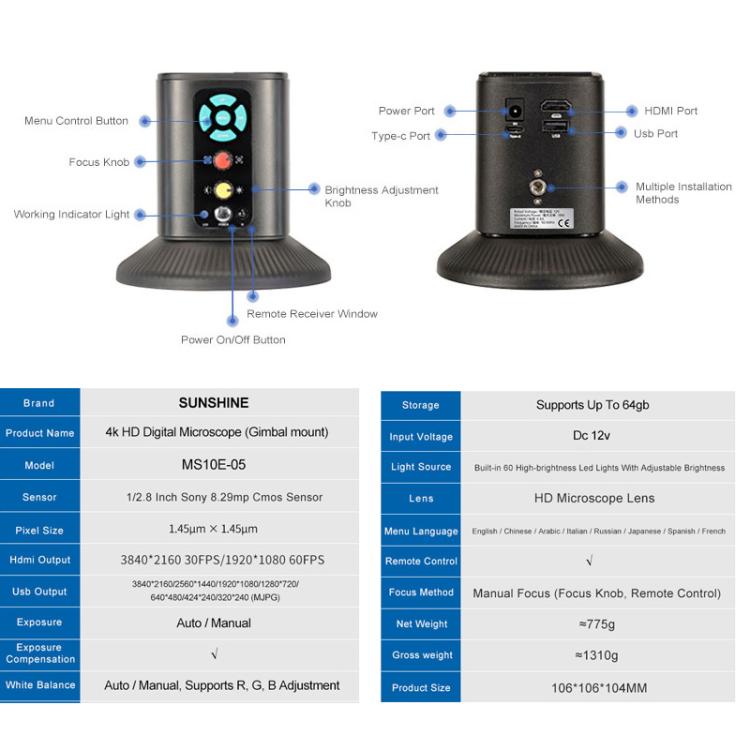 Microscopio digitale SUNSHINE MS10E-05 4K con supporto universale - immagine 5