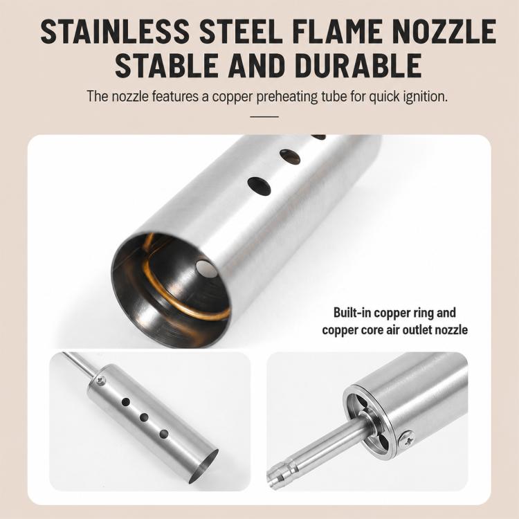 Cannello da campeggio portatile e smontabile in acciaio inossidabile per esterni, with Adapter and Igniter, without Adapter and Igniter
