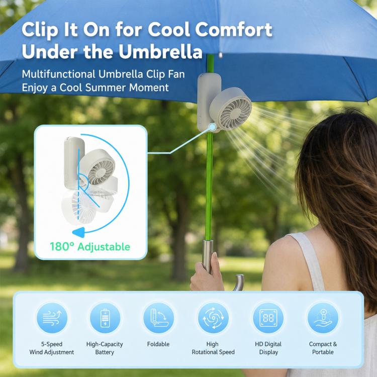 Mini ventilatore pieghevole con clip per ombrello ricaricabile portatile