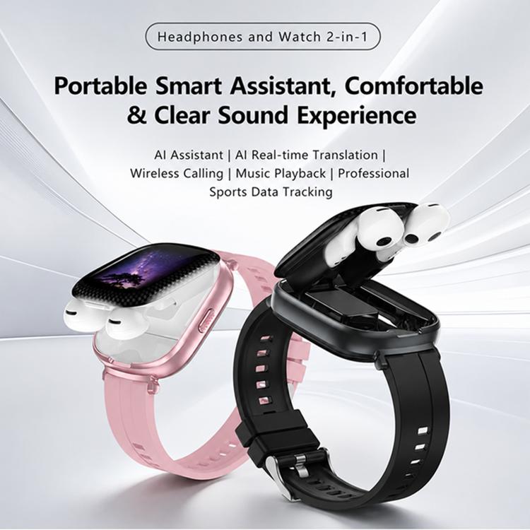 D22 Cuffie TWS 2 in 1 Smartwatch, supporto per chat AI e traduzione intelligente, Nylon  Strap, Silicone Strap