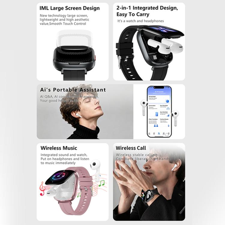 D22 Cuffie TWS 2 in 1 Smartwatch, supporto per chat AI e traduzione intelligente, Nylon  Strap, Silicone Strap