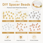 100 pezzi/confezione Perline distanziatrici rotonde placcate oro per la creazione di gioielli fai da te, finitura liscia, foro dritto, 2mm Hole 0.8mm, 2.5mm Hole 1.0mm, 3mm Hole 1.2mm, 3mm Hole 1.5mm