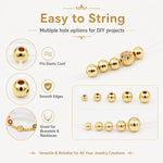 100 pezzi/confezione Perline distanziatrici rotonde placcate oro per la creazione di gioielli fai da te, finitura liscia, foro dritto, 2mm Hole 0.8mm, 2.5mm Hole 1.0mm, 3mm Hole 1.2mm, 3mm Hole 1.5mm
