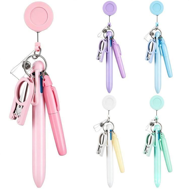 Set di penne per infermieri in stile macaron con portabadge retrattile