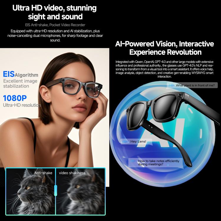 Occhiali intelligenti W610T con intelligenza artificiale, fotocamera HD da 8 MP, chiamate Bluetooth, registrazione video, trasmissione Wi-Fi e assistente vocale AI., Anti Blue Light Lens, Sunglasses, Photochromic