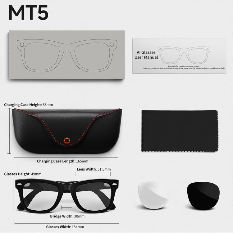 Occhiali audio intelligenti MT5 con intelligenza artificiale, cuffie a orecchio aperto, chiamate Bluetooth, assistente vocale intelligente AI, Sunglasses, Anti Blue Light Lens