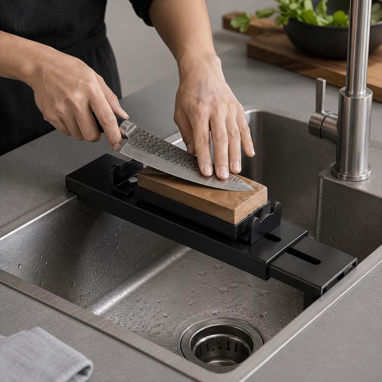 Ponte regolabile per lavello, supporto antiscivolo per pietra per affilare per lavello da cucina, ABS, Carbon Steel