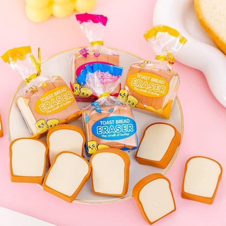 Confezione da 5 gomme da cancellare a forma di toast con simpatici cartoni animati