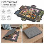 Tavolo puzzle portatile in feltro con 6 cassetti per l'ordinamento, ideale per bambini., 77x53.6x3.5cm