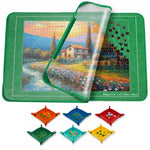 Tappetino per puzzle pieghevole e rinforzato, dimensioni: 56x81 cm, Green with Sorting Trays, Green with Stand, Black with Serged Edges, Black with Sorting Trays, Black with Stand