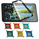 Tappetino per puzzle pieghevole e rinforzato, dimensioni: 56x81 cm, Green with Sorting Trays, Green with Stand, Black with Serged Edges, Black with Sorting Trays, Black with Stand