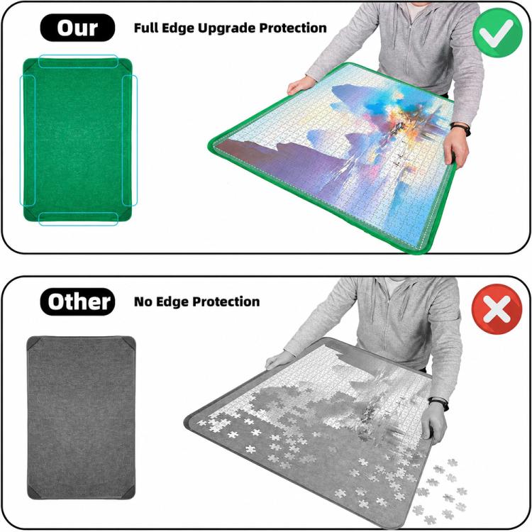 Tappetino per puzzle pieghevole e rinforzato, dimensioni: 56x81 cm, Green with Sorting Trays, Green with Stand, Black with Serged Edges, Black with Sorting Trays, Black with Stand