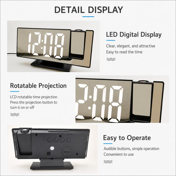 Orologio elettronico digitale multifunzione con ampio display e proiezione a specchio a LED DS-3618LP, sveglia digitale con funzione multifunzione.