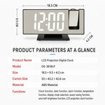 Orologio elettronico digitale multifunzione con ampio display e proiezione a specchio a LED DS-3618LP, sveglia digitale con funzione multifunzione.