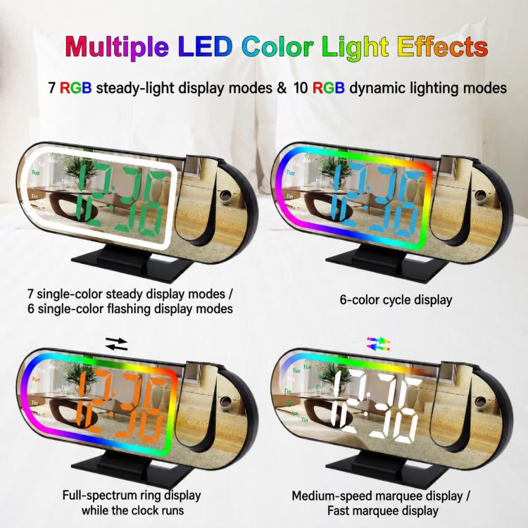Sveglia elettronica con display a LED DS-3827LP, proiezione a specchio con luce ambientale RGB.