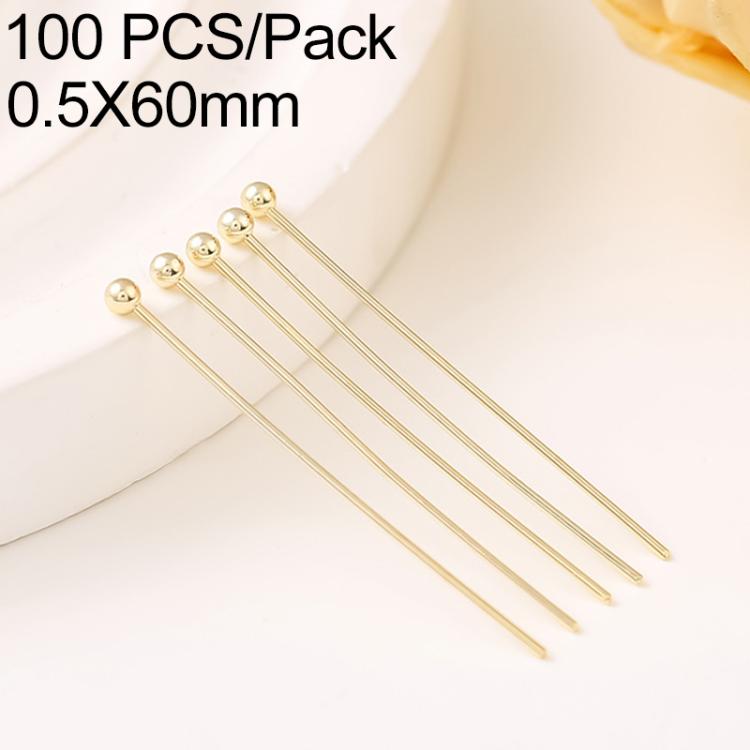 Confezione da 100 spilli a testa sferica in rame placcato oro per la creazione di gioielli fai da te., 1.8mm Ball Pin 0.5x35mm, 1.8mm Ball Pin 0.5x40mm, 1.8mm Ball Pin 0.5x50mm, 1.8mm Ball Pin 0.5x60mm