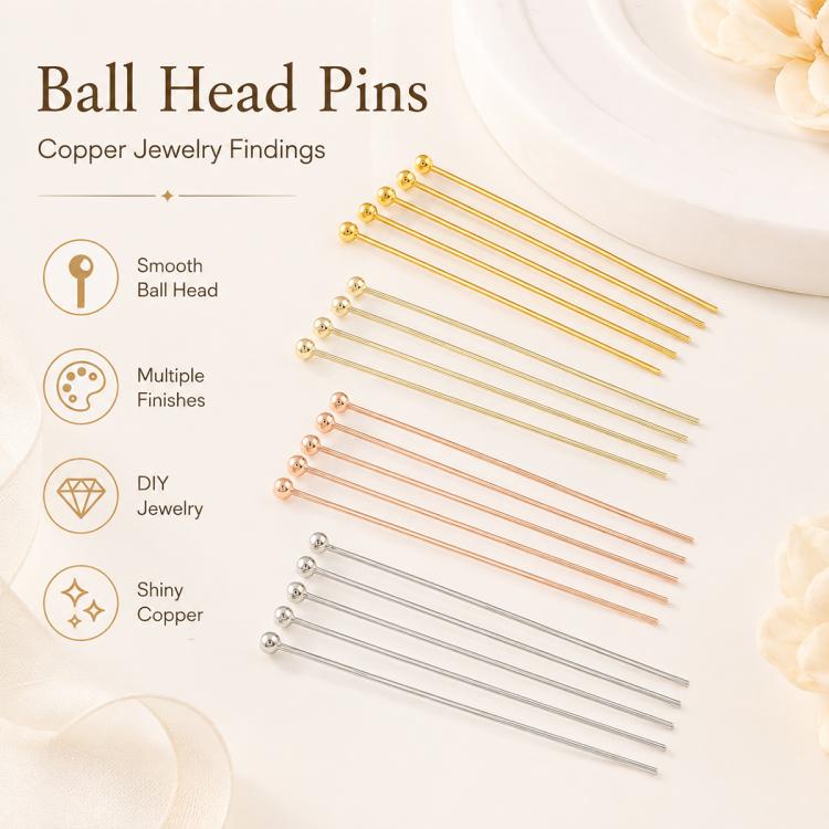 Confezione da 100 spilli a testa sferica in rame placcato oro per la creazione di gioielli fai da te., 1.8mm Ball Pin 0.5x20mm, 1.8mm Ball Pin 0.5x22mm, 1.8mm Ball Pin 0.5x24mm, 1.8mm Ball Pin 0.5x30mm