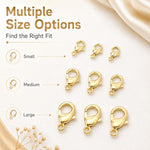 Confezione da 20 pezzi di chiusure a moschettone placcate in oro per bracciali e collane, fibbie a molla per la creazione di gioielli fai da te., 301#10mm, 302#12mm, 901#10mm, 902#12mm