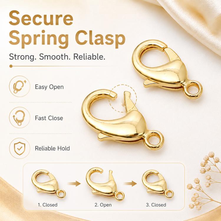 Confezione da 20 pezzi di chiusure a moschettone placcate in oro per bracciali e collane, fibbie a molla per la creazione di gioielli fai da te., 301#10mm, 302#12mm, 901#10mm, 902#12mm