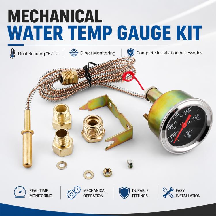 Indicatore di temperatura dell'acqua meccanico a doppio display per modifiche auto con 3 adattatori, Dual-Display Water Temperature Gauge