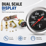 Indicatore di temperatura dell'acqua meccanico a doppio display per modifiche auto con 3 adattatori, Dual-Display Water Temperature Gauge