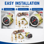 Indicatore di temperatura dell'acqua meccanico a doppio display per modifiche auto con 3 adattatori, Dual-Display Water Temperature Gauge