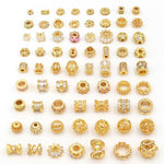 Confezione da 5 perline distanziatrici con foro e zirconi incastonati, placcate in oro, per la creazione di gioielli fai da te., Honeycomb Coin Zircon 4.5mm, Dual-Hole Zircon Bead, Zircon Heart-Shaped Bead, Planet Orbit Zircon, Zircon Spacer 6mm       ...