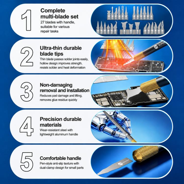 Set lame precisione SUNSHINE SS-101A per riparazione circuiti integrati