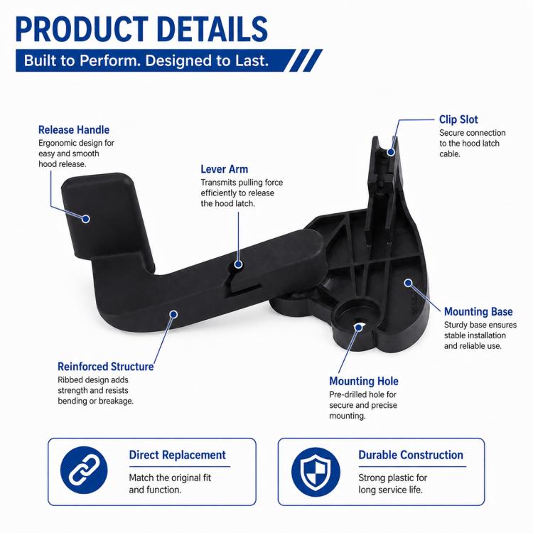 Maniglia di apertura cofano per Audi A4 B6/B7 2001–2008, codice 8E1823533B, 8E1823533B01C, guida a sinistra.