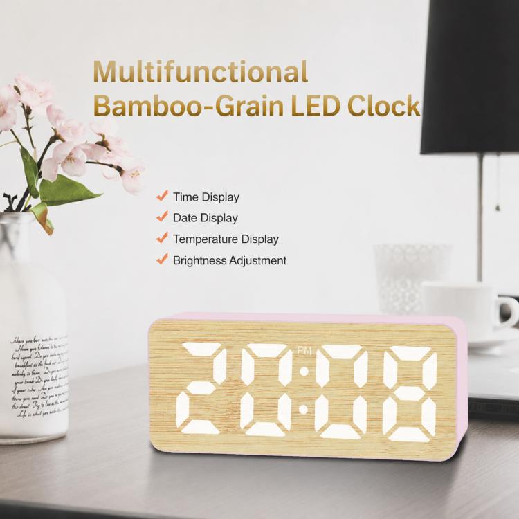 DS-5821L Sveglia elettronica digitale intelligente con display LED e texture a LED, multifunzione, con effetto bambù.