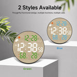 Orologio da parete multifunzione DS-5853L, con display LED rotondo a motivo bambù, visualizzazione meteo e orologio elettronico.