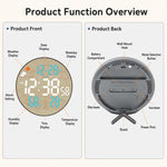 Orologio da parete multifunzione DS-5853L, con display LED rotondo a motivo bambù, visualizzazione meteo e orologio elettronico.