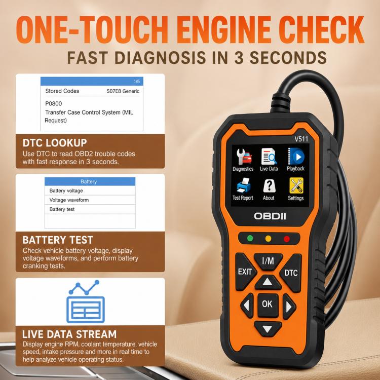Scanner diagnostico OBD2 per auto V511, strumento per la lettura e la cancellazione dei codici di errore del motore.