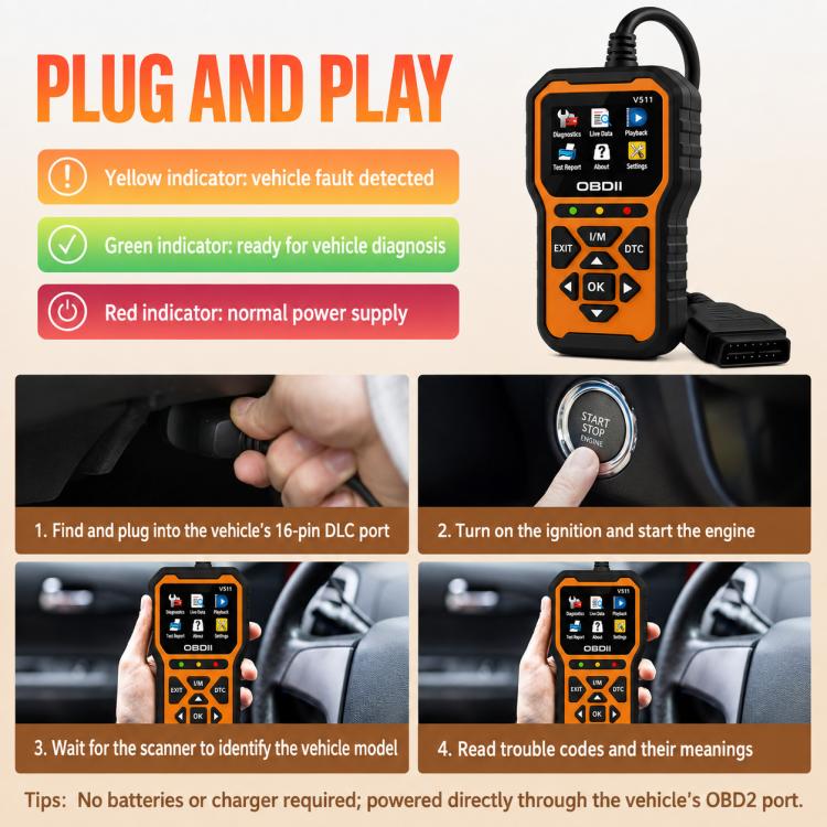 Scanner diagnostico OBD2 per auto V511, strumento per la lettura e la cancellazione dei codici di errore del motore.