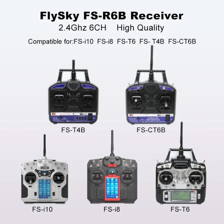 Ricevitore FlySky FS-R6B a 6 canali da 2,4 GHz per trasmettitore FlySky TH9X FS-CT6B FS-T6, R6B