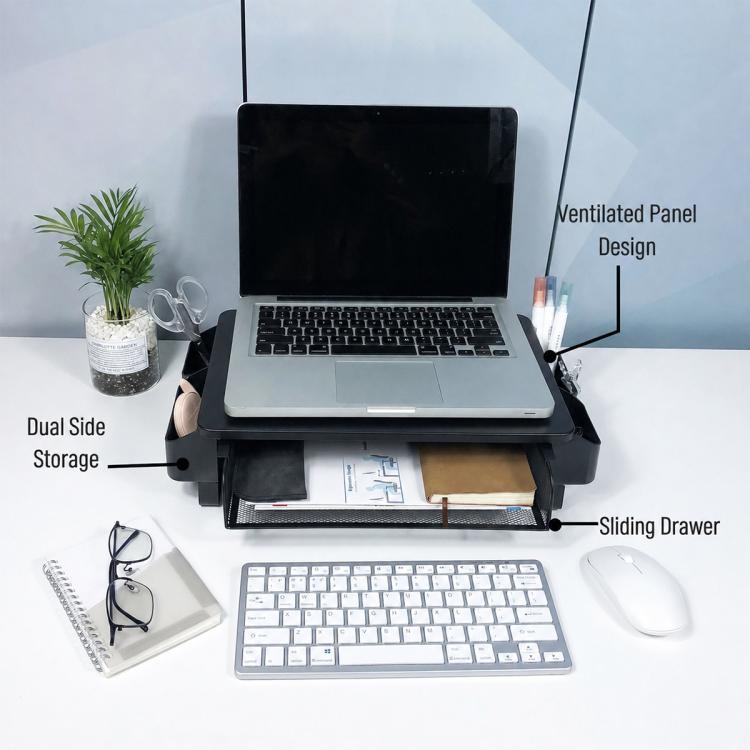 Supporto laptop con ventilazione e scomparti, versioni Low, Mid, High