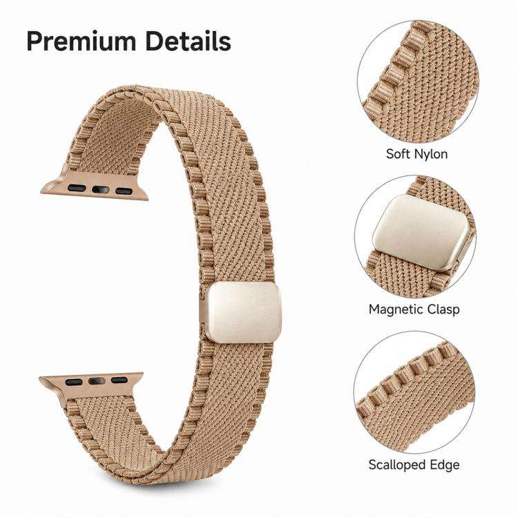 Cinturino per orologio in nylon intrecciato, sottile, con finiture in pizzo e chiusura magnetica., For Apple Watch 46mm / 49mm / 45mm / 44mm, For Apple Watch 42mm / 41mm / 40mm / 38mm