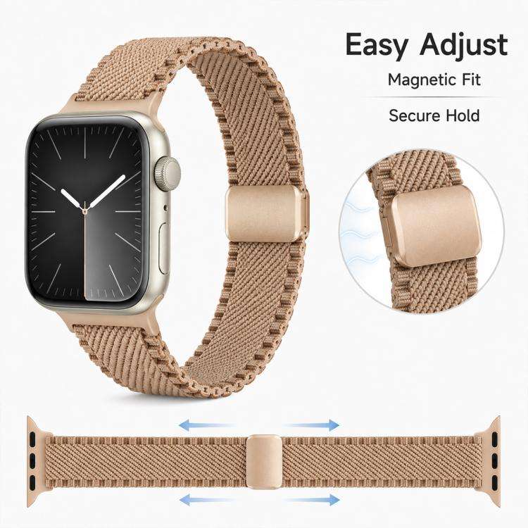 Cinturino per orologio in nylon intrecciato, sottile, con finiture in pizzo e chiusura magnetica., For Apple Watch 46mm / 49mm / 45mm / 44mm, For Apple Watch 42mm / 41mm / 40mm / 38mm