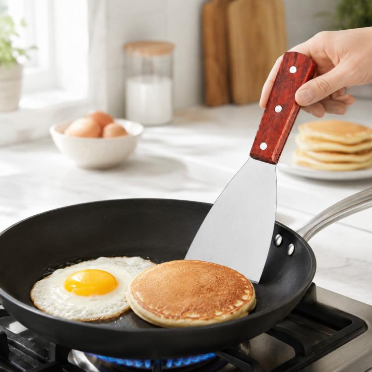Spatola da cucina LsCook in acciaio inossidabile con manico in legno, Small Frying Spatula, Small Slotted Spatula, Small Griddle Scraper, Small Triangular Spatula, Large Griddle Scraper, Large Triangular Spatula, Angled Griddle Spatula                 ...