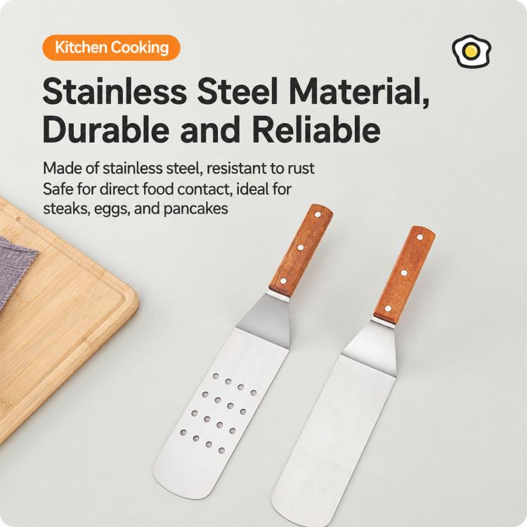 Spatola da cucina LsCook in acciaio inossidabile con manico in legno, Small Frying Spatula, Small Slotted Spatula, Small Griddle Scraper, Small Triangular Spatula, Large Griddle Scraper, Large Triangular Spatula, Angled Griddle Spatula                 ...