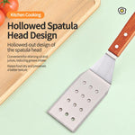 Spatola da cucina LsCook in acciaio inossidabile con manico in legno, Small Frying Spatula, Small Slotted Spatula, Small Griddle Scraper, Small Triangular Spatula, Large Griddle Scraper, Large Triangular Spatula, Angled Griddle Spatula                 ...